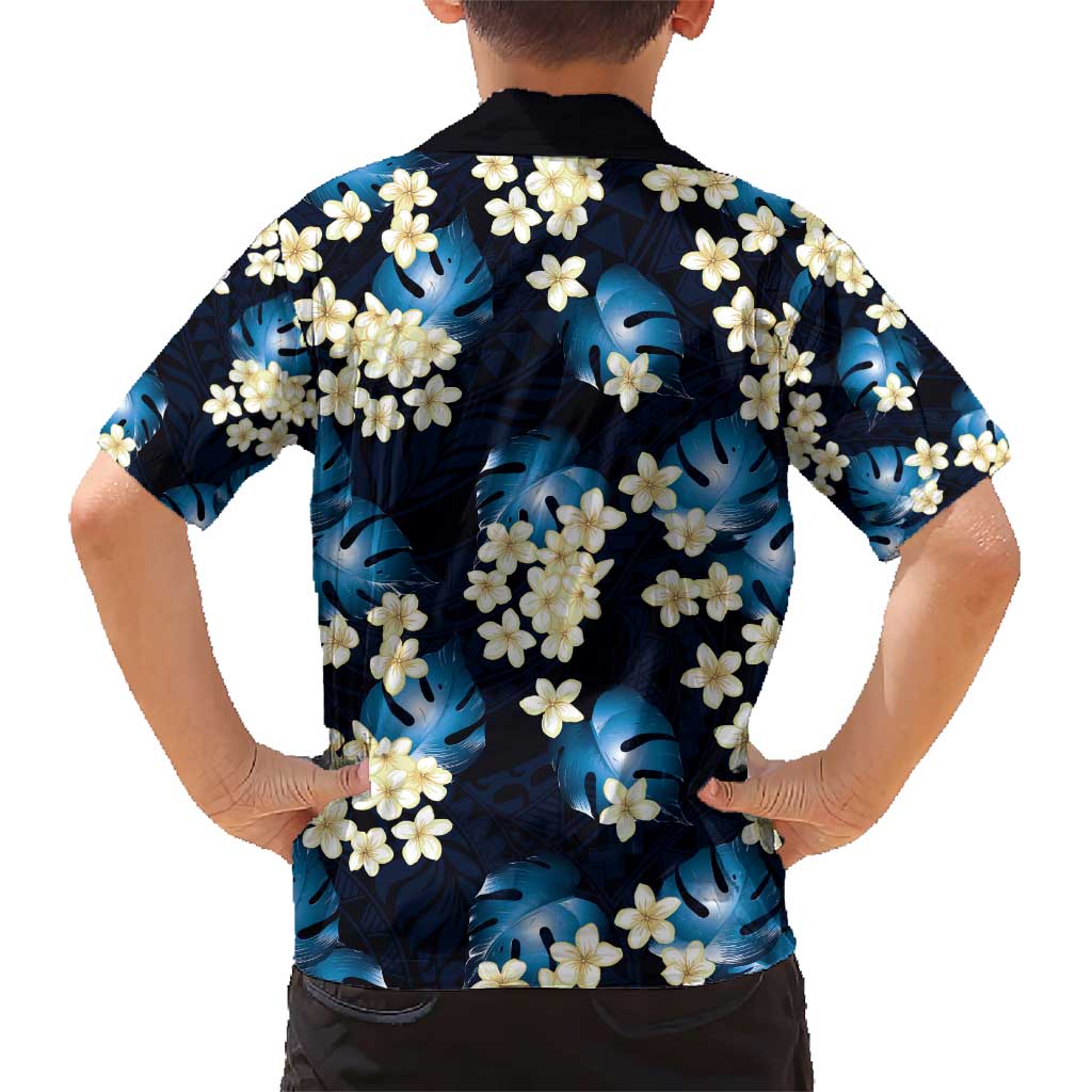 Blue Tropical Hawaii Family Matching Short Sleeve Bodycon Dress and Hawaiian Shirt Seamless Monstera Plumeria Hawaiian Pattern LT14 - Polynesian Pride