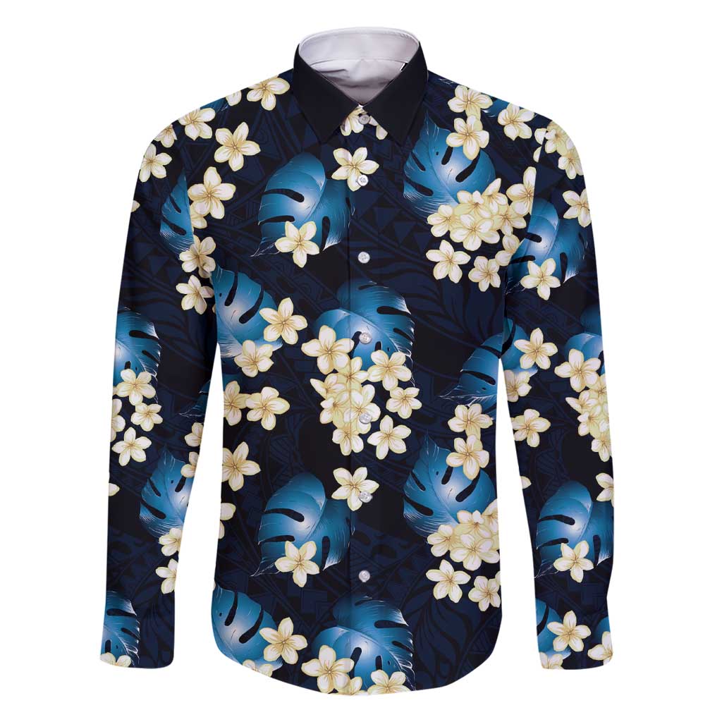 Blue Tropical Hawaii Family Matching Short Sleeve Bodycon Dress and Hawaiian Shirt Seamless Monstera Plumeria Hawaiian Pattern LT14 Dad's Shirt - Long Sleeve Blue - Polynesian Pride