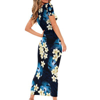 Blue Tropical Hawaii Family Matching Short Sleeve Bodycon Dress and Hawaiian Shirt Seamless Monstera Plumeria Hawaiian Pattern LT14 - Polynesian Pride