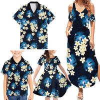 Blue Tropical Hawaii Family Matching Summer Maxi Dress and Hawaiian Shirt Seamless Monstera Plumeria Hawaiian Pattern LT14 - Polynesian Pride