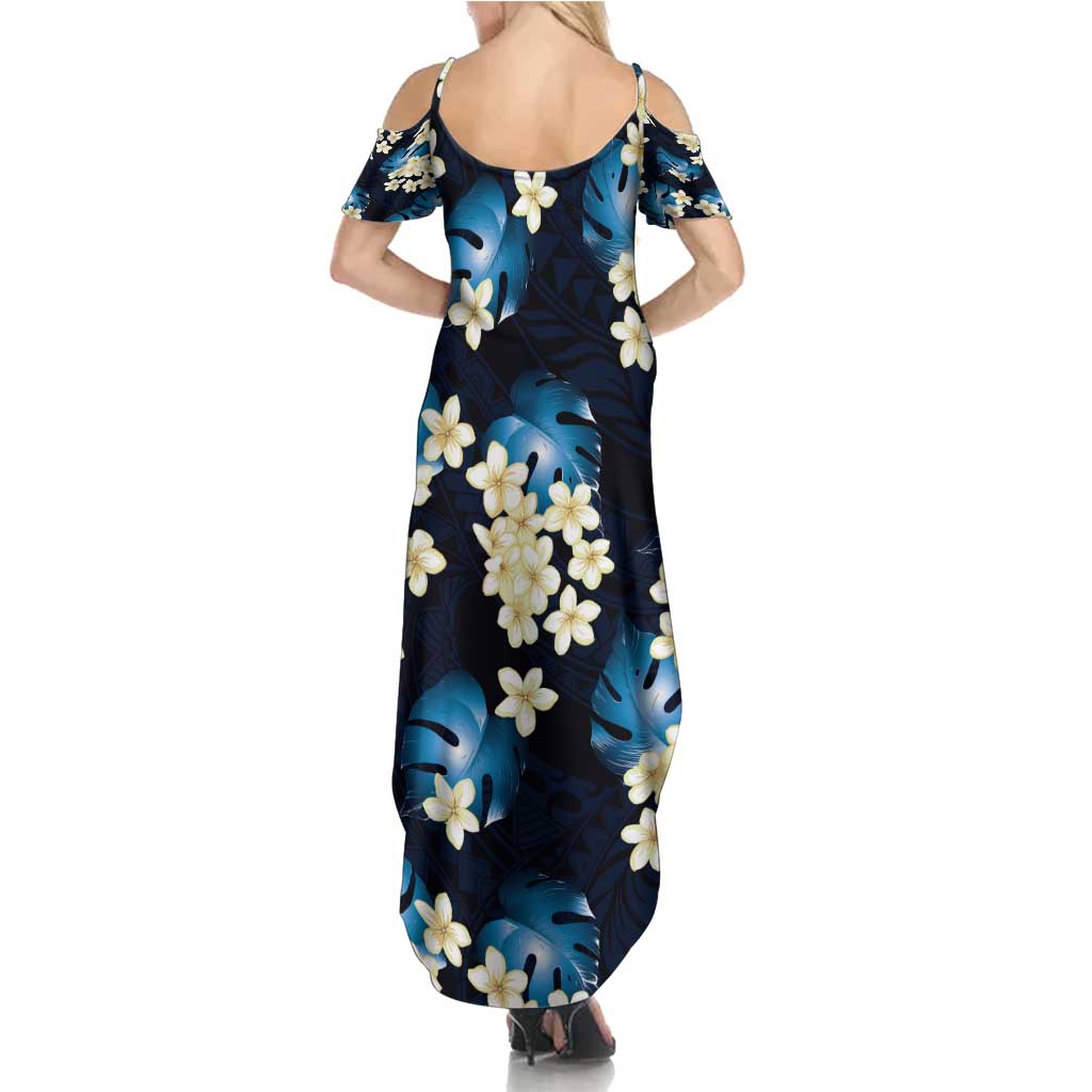Blue Tropical Hawaii Family Matching Summer Maxi Dress and Hawaiian Shirt Seamless Monstera Plumeria Hawaiian Pattern LT14 - Polynesian Pride