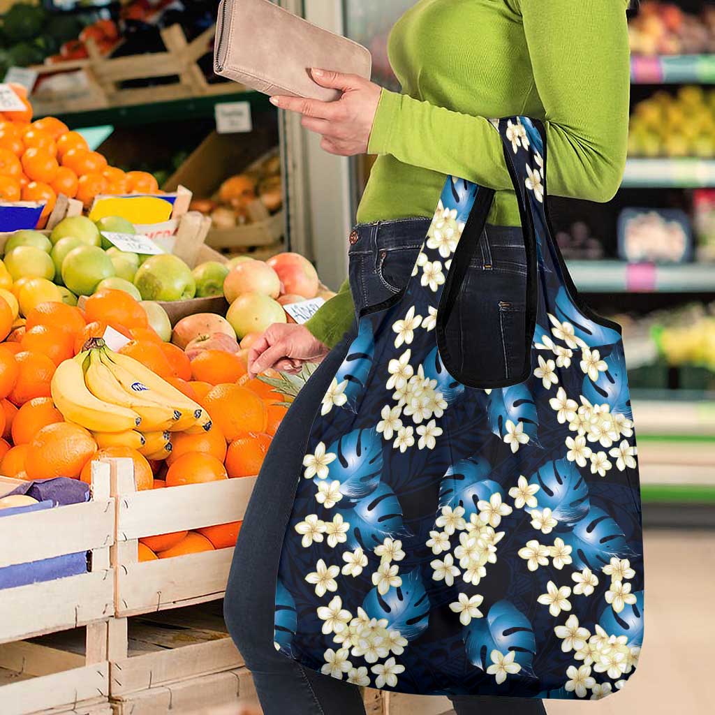 Blue Tropical Hawaii Grocery Bag Seamless Monstera Plumeria Hawaiian Pattern - Polynesian Pride