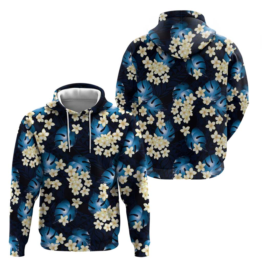 Blue Tropical Hawaii Hoodie Seamless Monstera Plumeria Hawaiian Pattern - Polynesian Pride