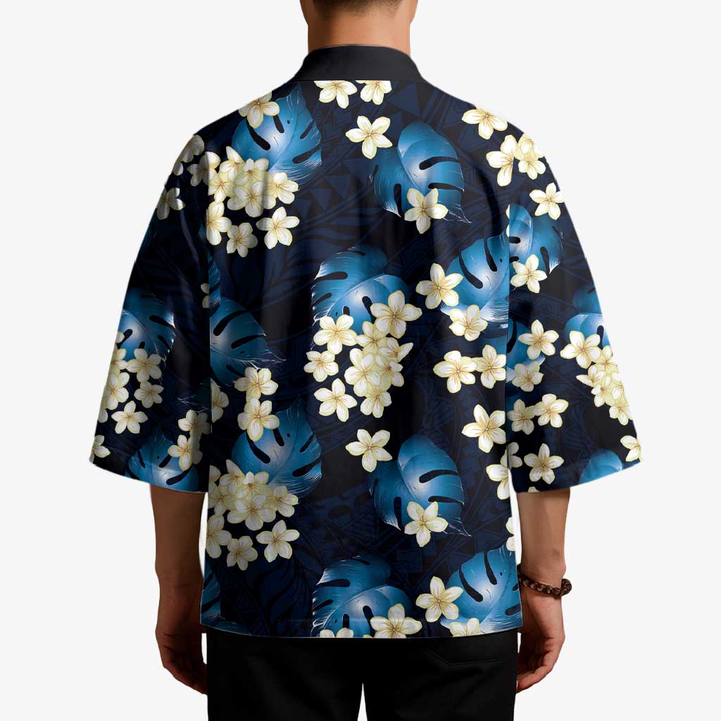Blue Tropical Hawaii Kimono Seamless Monstera Plumeria Hawaiian Pattern LT14 - Polynesian Pride