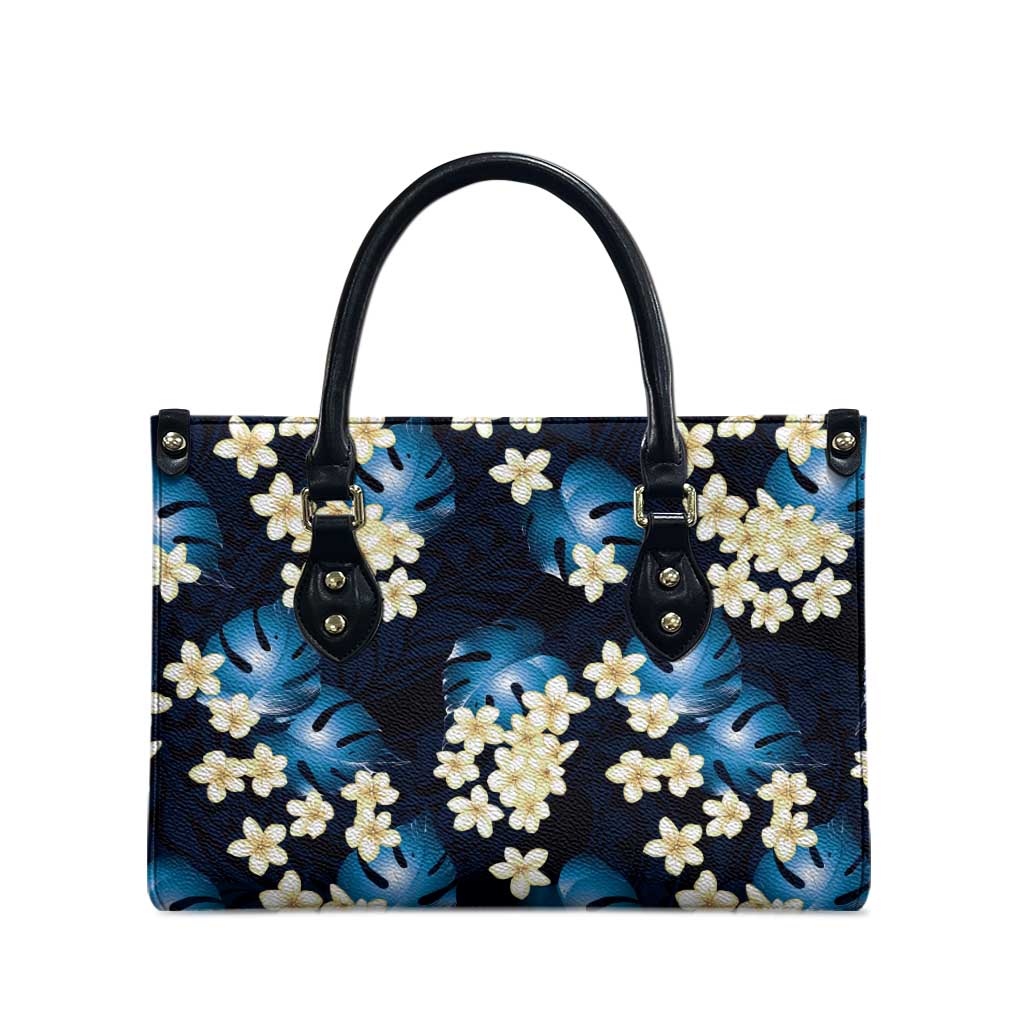 Blue Tropical Hawaii Leather Bag Seamless Monstera Plumeria Hawaiian Pattern LT14 - Polynesian Pride