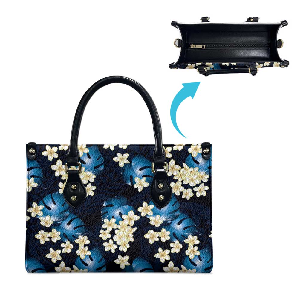 Blue Tropical Hawaii Leather Bag Seamless Monstera Plumeria Hawaiian Pattern LT14 - Polynesian Pride