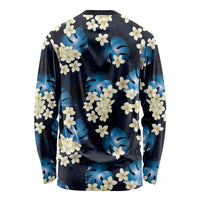 Blue Tropical Hawaii Long Sleeve Shirt Seamless Monstera Plumeria Hawaiian Pattern - Polynesian Pride