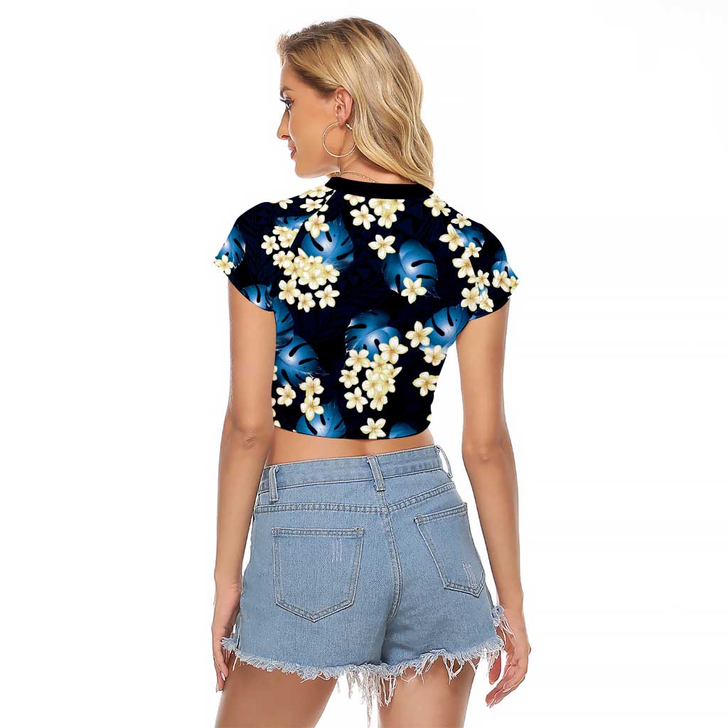 Blue Tropical Hawaii Raglan Cropped T Shirt Seamless Monstera Plumeria Hawaiian Pattern - Polynesian Pride