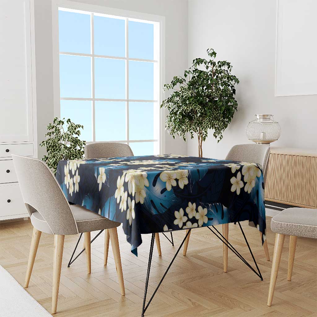 Blue Tropical Hawaii Tablecloth Seamless Monstera Plumeria Hawaiian Pattern - Polynesian Pride