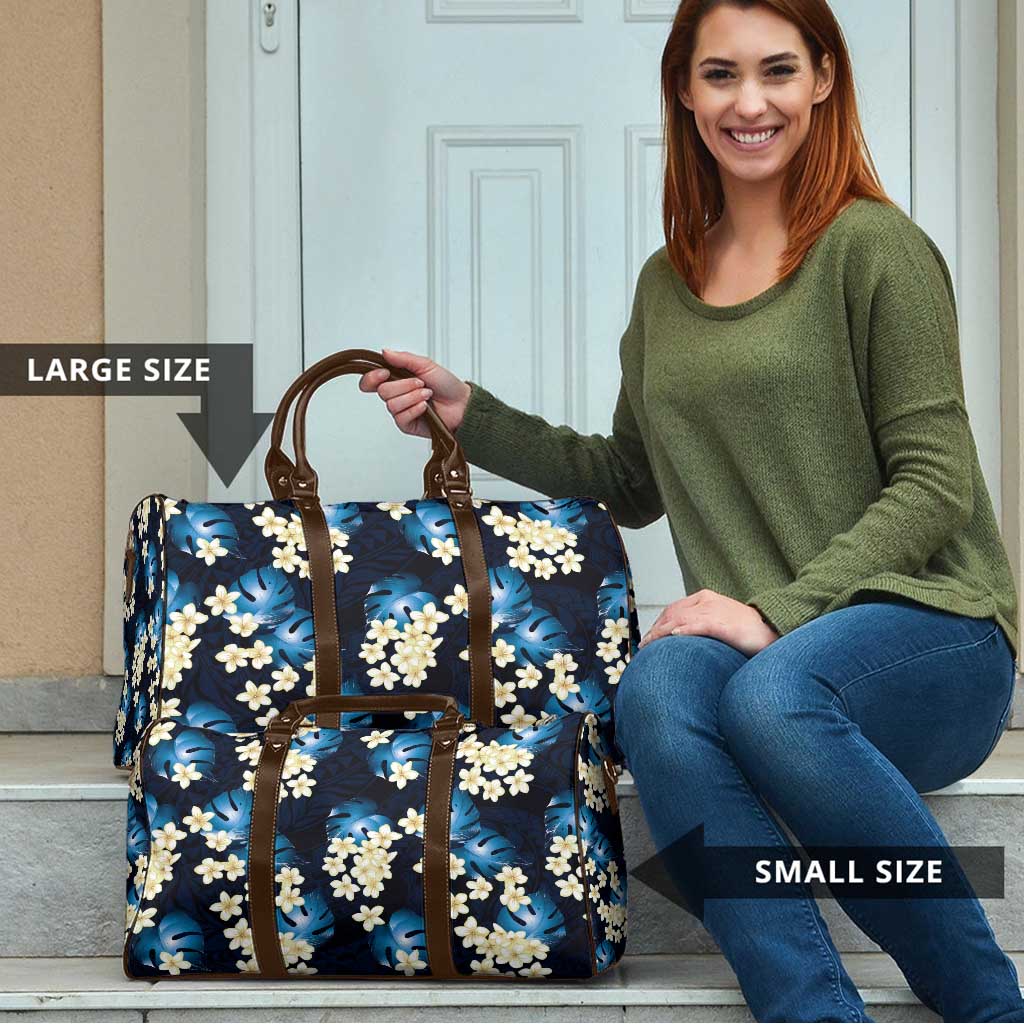 Blue Tropical Hawaii Travel Bag Seamless Monstera Plumeria Hawaiian Pattern - Polynesian Pride