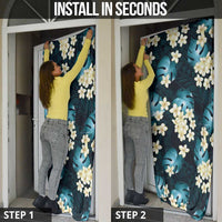 Dark Cyan Tropical Hawaii Door Cover Seamless Monstera Plumeria Hawaiian Pattern - Polynesian Pride