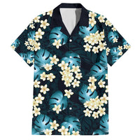 Dark Cyan Tropical Hawaii Family Matching Long Sleeve Bodycon Dress and Hawaiian Shirt Seamless Monstera Plumeria Hawaiian Pattern LT14 Dad's Shirt - Short Sleeve Dark Cyan - Polynesian Pride