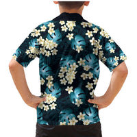 Dark Cyan Tropical Hawaii Family Matching Mermaid Dress and Hawaiian Shirt Seamless Monstera Plumeria Hawaiian Pattern LT14 - Polynesian Pride