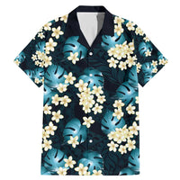 Dark Cyan Tropical Hawaii Family Matching Mermaid Dress and Hawaiian Shirt Seamless Monstera Plumeria Hawaiian Pattern LT14 Dad's Shirt - Short Sleeve Dark Cyan - Polynesian Pride