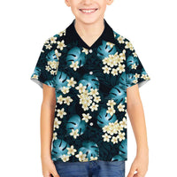 Dark Cyan Tropical Hawaii Family Matching Off The Shoulder Long Sleeve Dress and Hawaiian Shirt Seamless Monstera Plumeria Hawaiian Pattern LT14 Son's Shirt Dark Cyan - Polynesian Pride