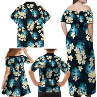 Dark Cyan Tropical Hawaii Family Matching Off Shoulder Maxi Dress and Hawaiian Shirt Seamless Monstera Plumeria Hawaiian Pattern LT14 - Polynesian Pride