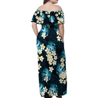 Dark Cyan Tropical Hawaii Family Matching Off Shoulder Maxi Dress and Hawaiian Shirt Seamless Monstera Plumeria Hawaiian Pattern LT14 - Polynesian Pride