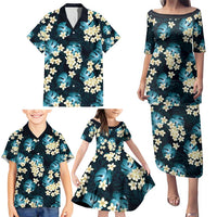 Dark Cyan Tropical Hawaii Family Matching Puletasi and Hawaiian Shirt Seamless Monstera Plumeria Hawaiian Pattern LT14 - Polynesian Pride