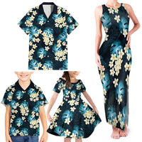 Dark Cyan Tropical Hawaii Family Matching Tank Maxi Dress and Hawaiian Shirt Seamless Monstera Plumeria Hawaiian Pattern LT14 - Polynesian Pride