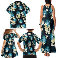 Dark Cyan Tropical Hawaii Family Matching Tank Maxi Dress and Hawaiian Shirt Seamless Monstera Plumeria Hawaiian Pattern LT14 - Polynesian Pride