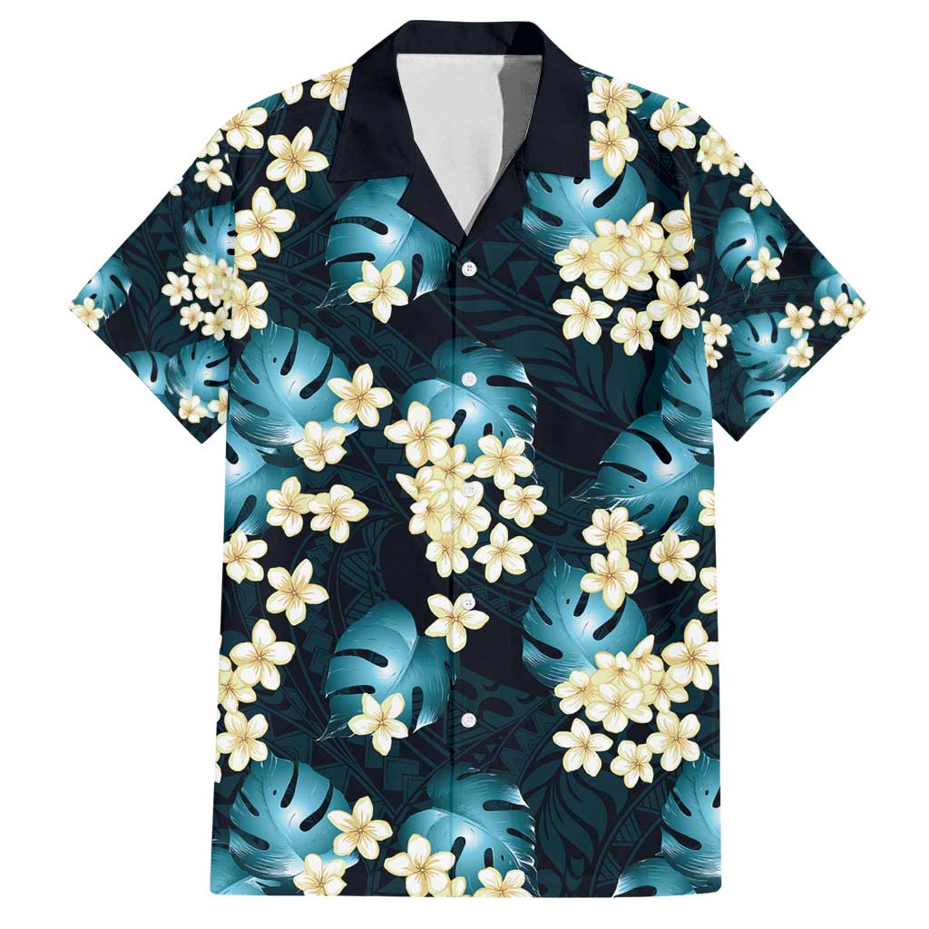 Dark Cyan Tropical Hawaii Family Matching Tank Maxi Dress and Hawaiian Shirt Seamless Monstera Plumeria Hawaiian Pattern LT14 Dad's Shirt - Short Sleeve Dark Cyan - Polynesian Pride