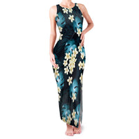 Dark Cyan Tropical Hawaii Family Matching Tank Maxi Dress and Hawaiian Shirt Seamless Monstera Plumeria Hawaiian Pattern LT14 Mom's Dress Dark Cyan - Polynesian Pride