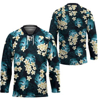 Dark Cyan Tropical Hawaii Hockey Jersey Seamless Monstera Plumeria Hawaiian Pattern - Polynesian Pride