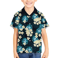 Dark Cyan Tropical Hawaii Kid Hawaiian Shirt Seamless Monstera Plumeria Hawaiian Pattern LT14 Kid Dark Cyan - Polynesian Pride
