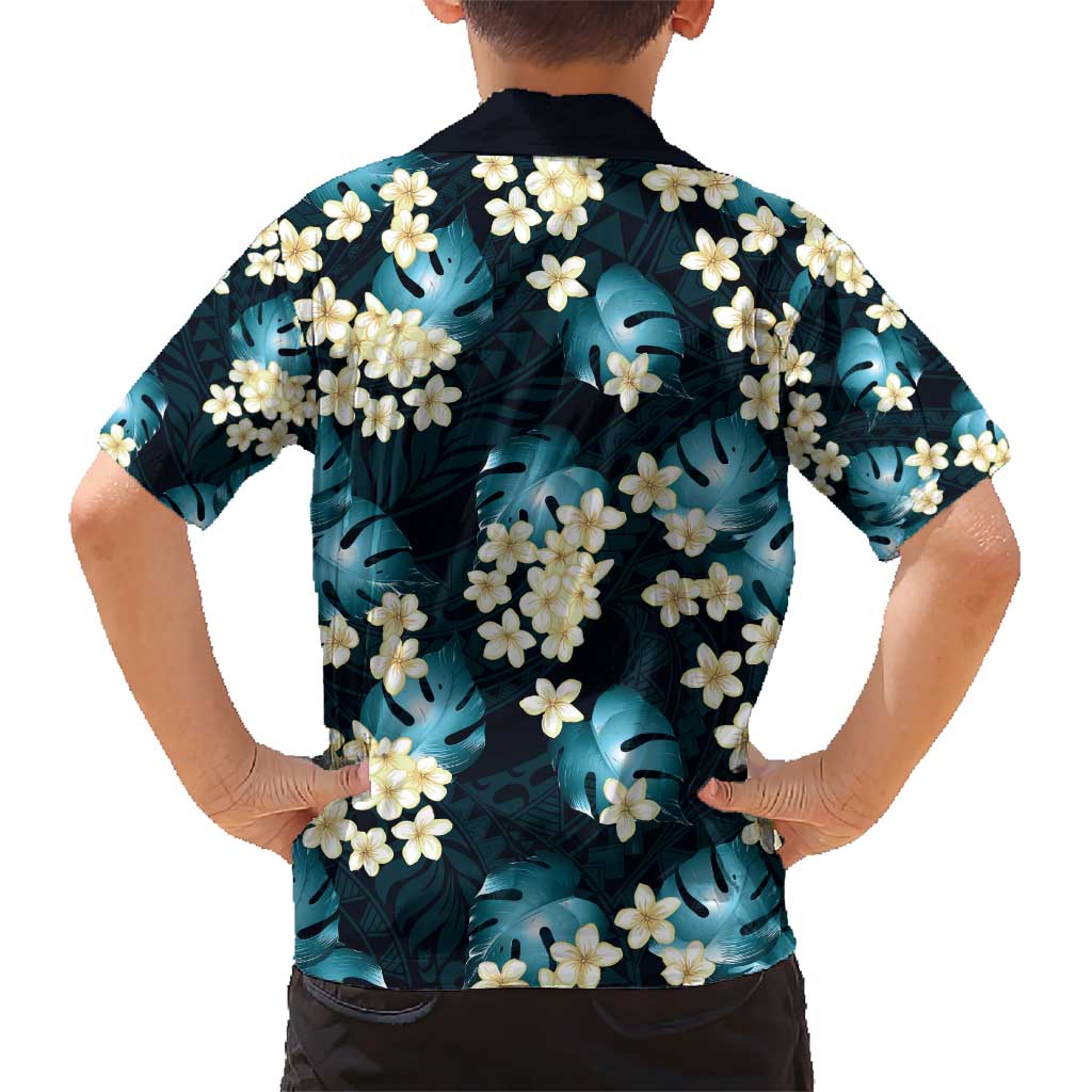 Dark Cyan Tropical Hawaii Kid Hawaiian Shirt Seamless Monstera Plumeria Hawaiian Pattern LT14 - Polynesian Pride