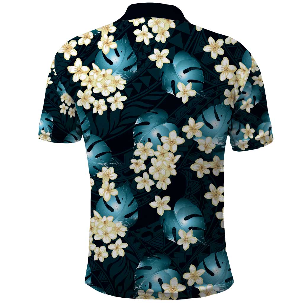 Dark Cyan Tropical Hawaii Polo Shirt Seamless Monstera Plumeria Hawaiian Pattern - Polynesian Pride