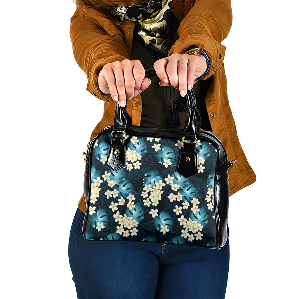 Dark Cyan Tropical Hawaii Shoulder Handbag Seamless Monstera Plumeria Hawaiian Pattern - Polynesian Pride