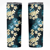 Dark Cyan Tropical Hawaii Skinny Tumbler Seamless Monstera Plumeria Hawaiian Pattern LT14 Dark Cyan - Polynesian Pride