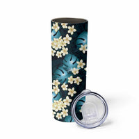 Dark Cyan Tropical Hawaii Skinny Tumbler Seamless Monstera Plumeria Hawaiian Pattern LT14 - Polynesian Pride