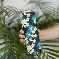 Dark Cyan Tropical Hawaii Skinny Tumbler Seamless Monstera Plumeria Hawaiian Pattern LT14 - Polynesian Pride