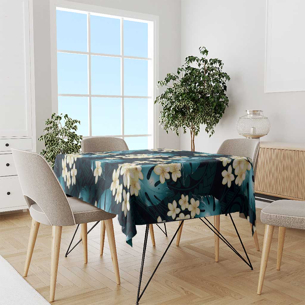 Dark Cyan Tropical Hawaii Tablecloth Seamless Monstera Plumeria Hawaiian Pattern - Polynesian Pride