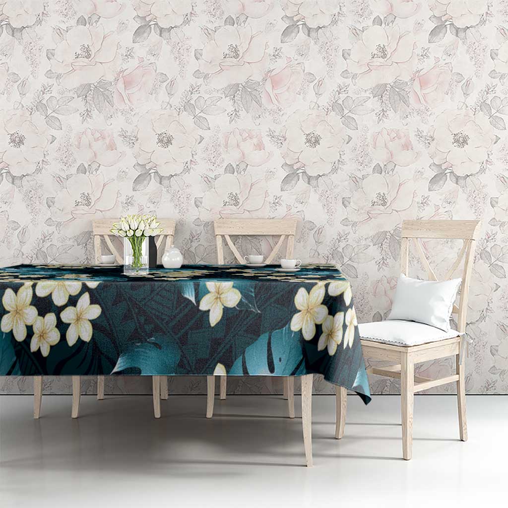 Dark Cyan Tropical Hawaii Tablecloth Seamless Monstera Plumeria Hawaiian Pattern - Polynesian Pride