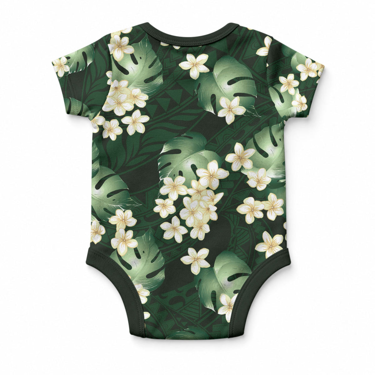 Green Tropical Hawaii Baby Onesie Seamless Monstera Plumeria Hawaiian Pattern