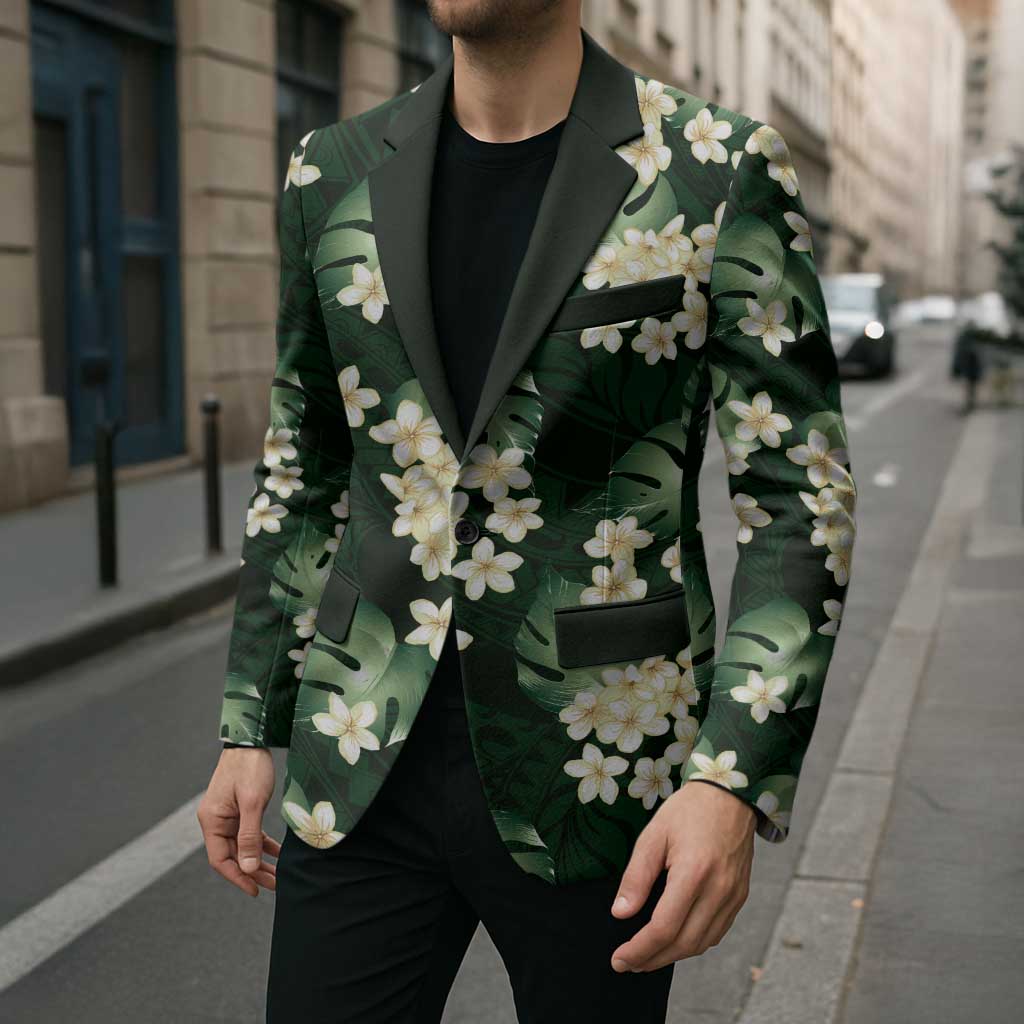 Green Tropical Hawaii Blazer Seamless Monstera Plumeria Hawaiian Pattern - Polynesian Pride