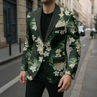 Green Tropical Hawaii Blazer Seamless Monstera Plumeria Hawaiian Pattern - Polynesian Pride
