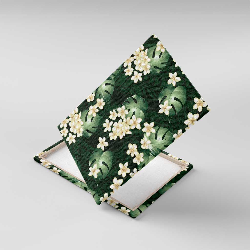 Green Tropical Hawaii Canvas Wall Art Seamless Monstera Plumeria Hawaiian Pattern LT14 With Frame Green - Polynesian Pride