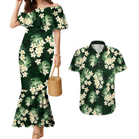 Green Tropical Hawaii Couples Matching Mermaid Dress and Hawaiian Shirt Seamless Monstera Plumeria Hawaiian Pattern LT14 Green - Polynesian Pride