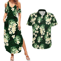 Green Tropical Hawaii Couples Matching Summer Maxi Dress and Hawaiian Shirt Seamless Monstera Plumeria Hawaiian Pattern LT14 Green - Polynesian Pride
