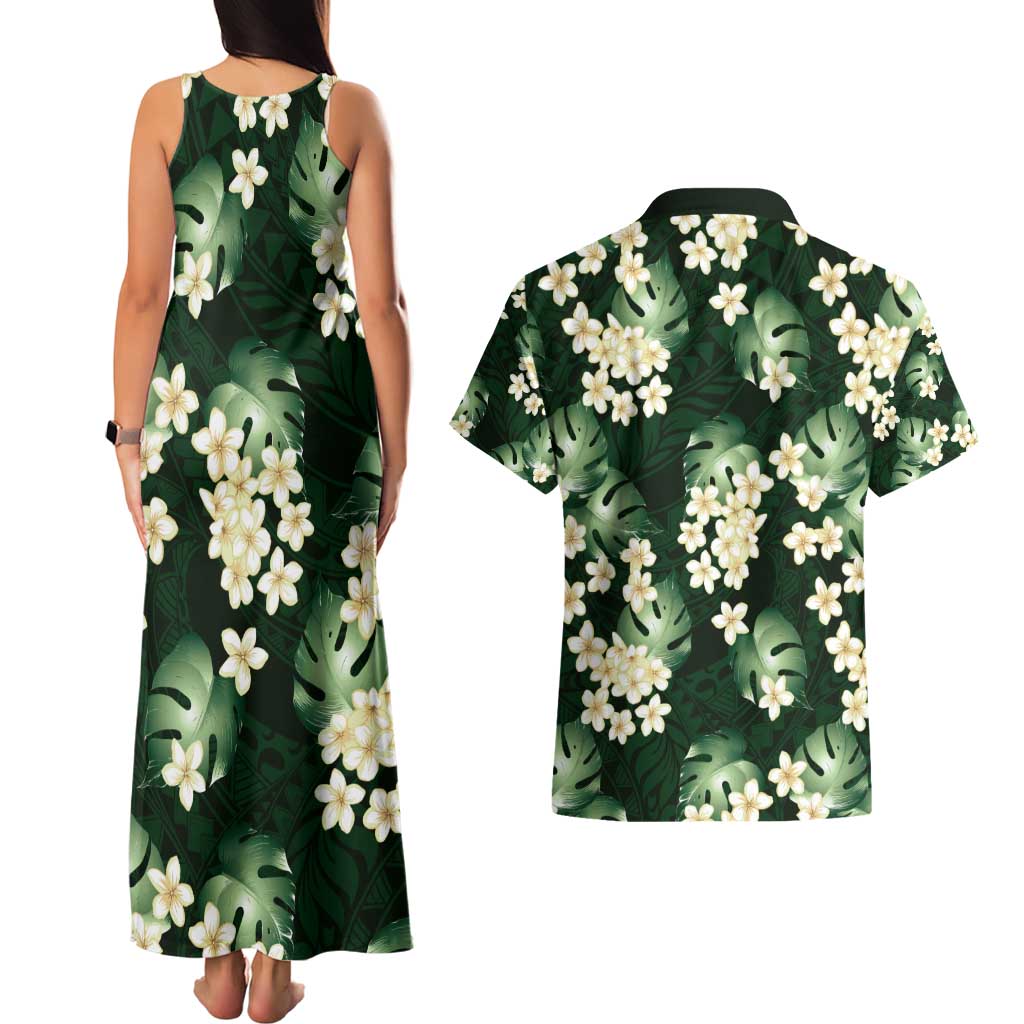 Green Tropical Hawaii Couples Matching Tank Maxi Dress and Hawaiian Shirt Seamless Monstera Plumeria Hawaiian Pattern LT14 - Polynesian Pride