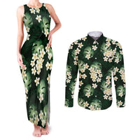 Green Tropical Hawaii Couples Matching Tank Maxi Dress and Long Sleeve Button Shirt Seamless Monstera Plumeria Hawaiian Pattern LT14 Green - Polynesian Pride