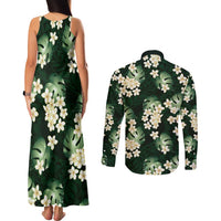 Green Tropical Hawaii Couples Matching Tank Maxi Dress and Long Sleeve Button Shirt Seamless Monstera Plumeria Hawaiian Pattern LT14 - Polynesian Pride