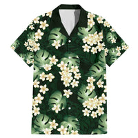 Green Tropical Hawaii Family Matching Mermaid Dress and Hawaiian Shirt - Seamless Monstera Plumeria Hawaiian Pattern LT14 Dad's Shirt - Short Sleeve Green - Polynesian Pride