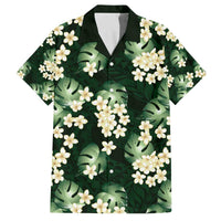 Green Tropical Hawaii Family Matching Off The Shoulder Long Sleeve Dress and Hawaiian Shirt Seamless Monstera Plumeria Hawaiian Pattern LT14 Dad's Shirt - Short Sleeve Green - Polynesian Pride