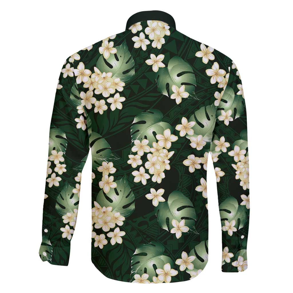 Green Tropical Hawaii Family Matching Off Shoulder Maxi Dress and Hawaiian Shirt Seamless Monstera Plumeria Hawaiian Pattern LT14 - Polynesian Pride