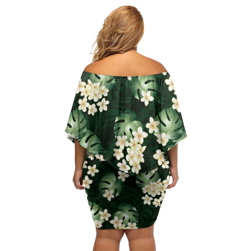 Green Tropical Hawaii Family Matching Off Shoulder Short Dress and Hawaiian Shirt Seamless Monstera Plumeria Hawaiian Pattern LT14 - Polynesian Pride