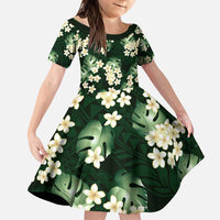 Green Tropical Hawaii Family Matching Puletasi and Hawaiian Shirt Seamless Monstera Plumeria Hawaiian Pattern LT14 Daughter's Dress Green - Polynesian Pride